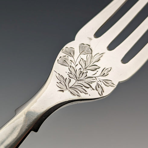 約 1865 年英國古董純銀柄魚餐具一對 JB